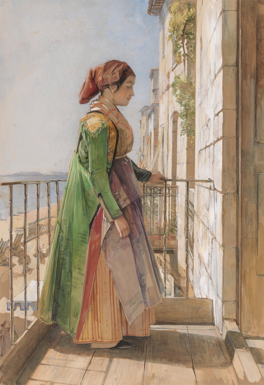 Uma rapariga grega de pé sobre uma varanda de John Frederick Lewis