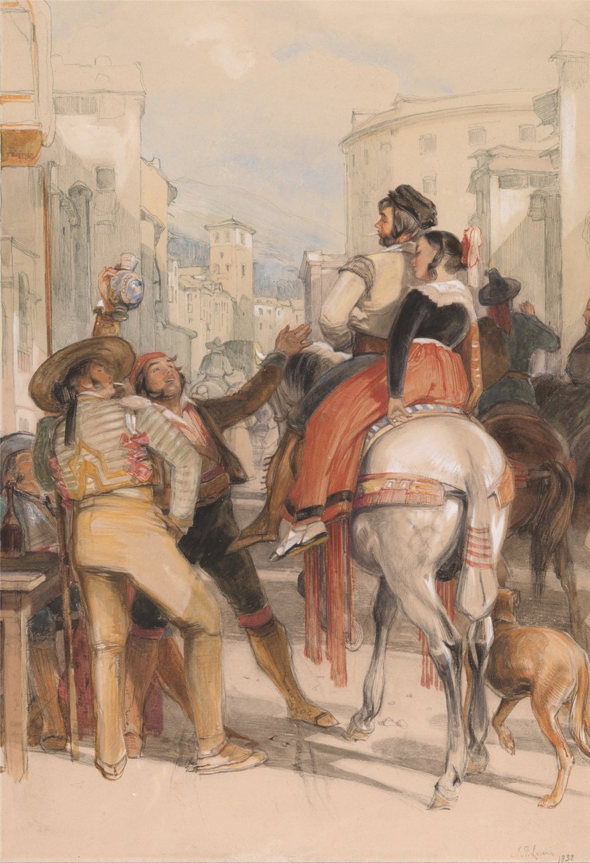Uma cena de rua em Granada no dia da tourada de John Frederick Lewis