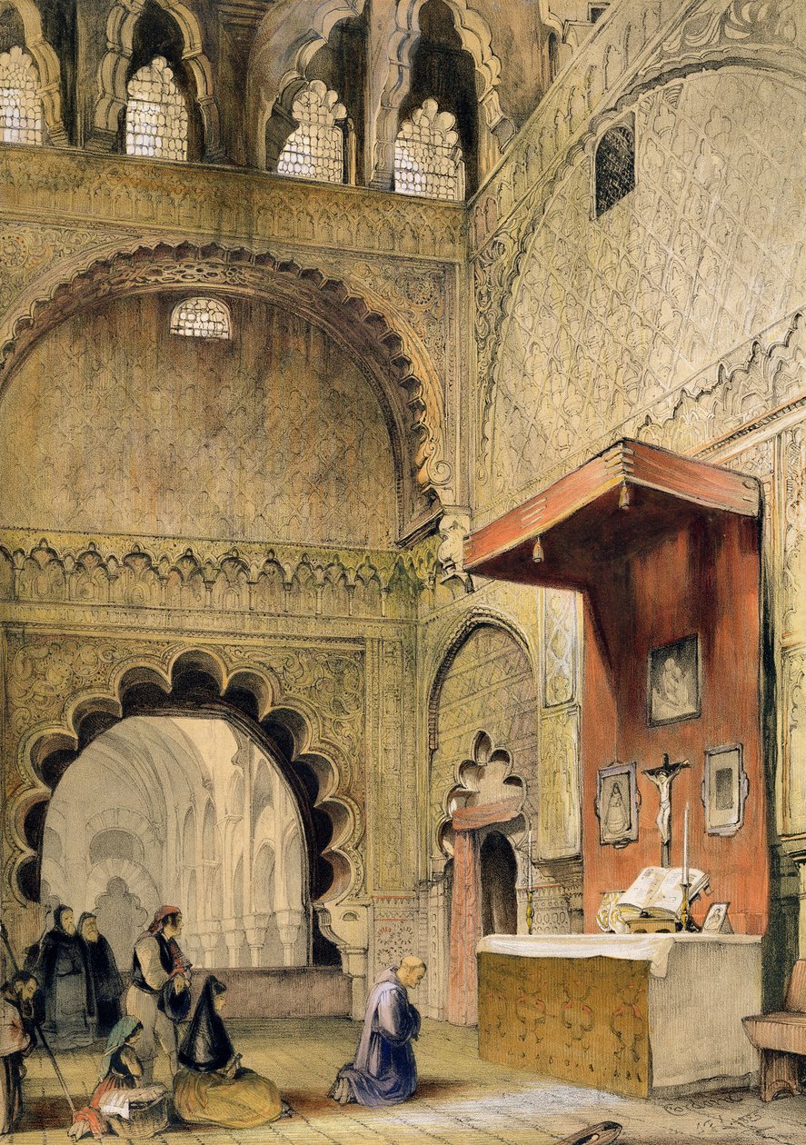 Córdoba: Monge rezando em um altar cristão na Mesquita, de &39;Sketches of Spain&39;, gravado por Charles Joseph Hullmandel (1789-1850), publicado em 1836 de John Frederick Lewis
