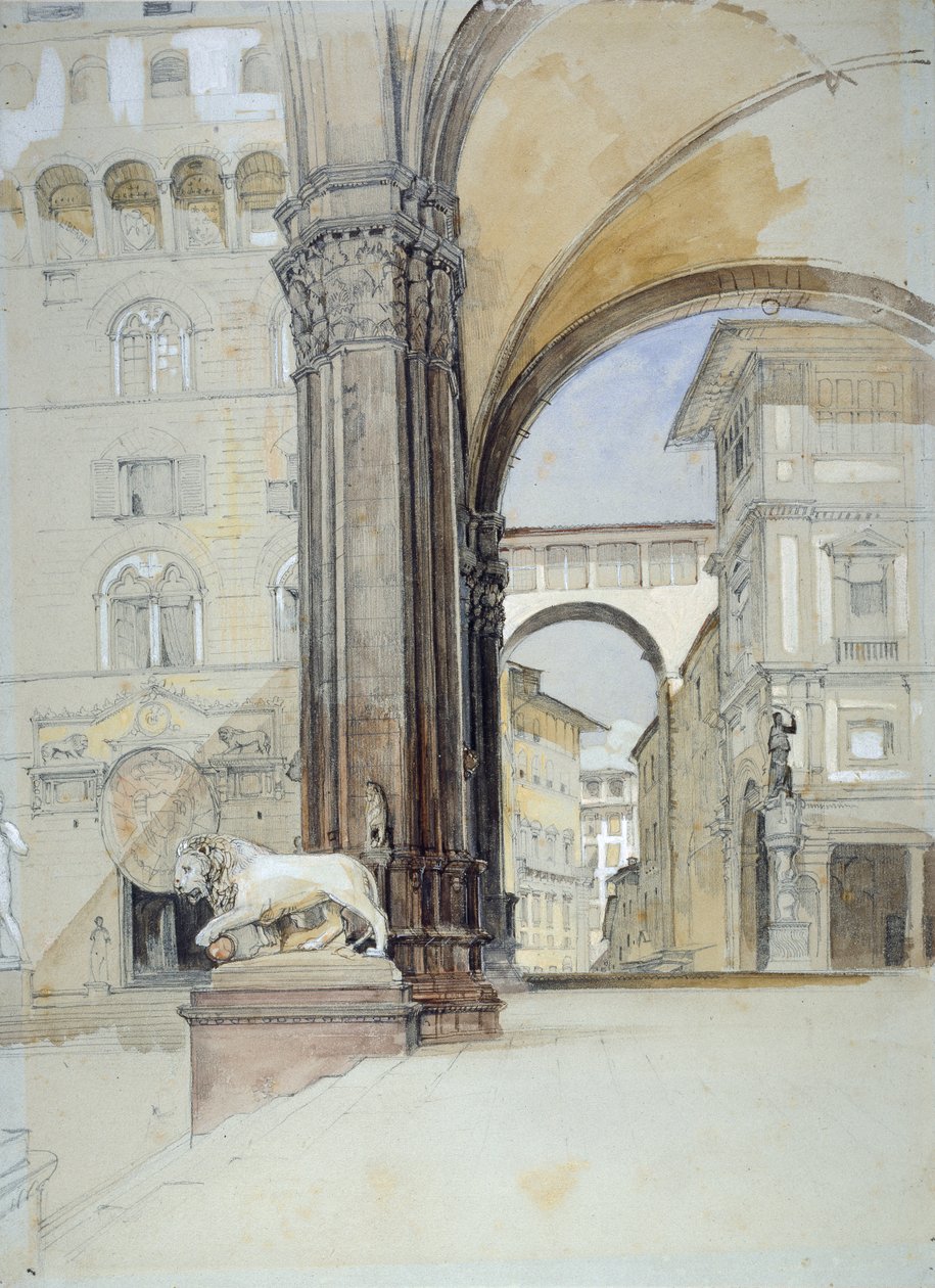 Florença: Palazzo Vecchio e Uffizi, década de 1820 de John Frederick Lewis