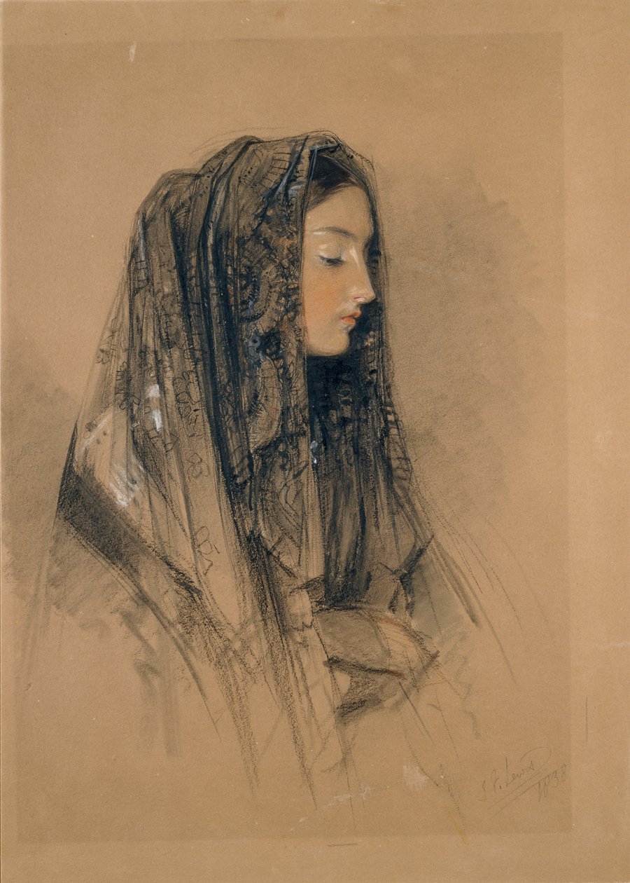 Cabeça de uma menina italiana em uma Mantilla, 1838 de John Frederick Lewis
