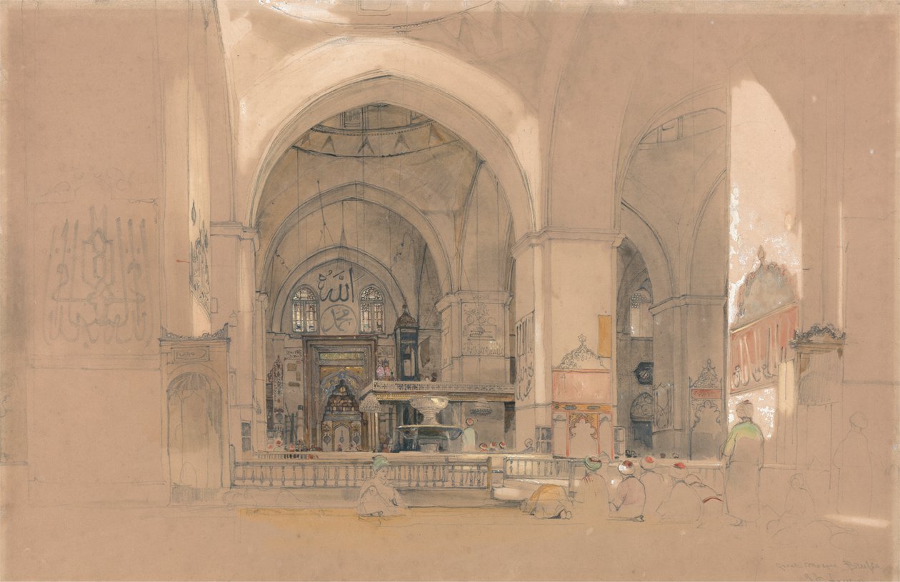 Interior da Grande Mesquita, (Ulucami) Bursa, Turquia de John Frederick Lewis