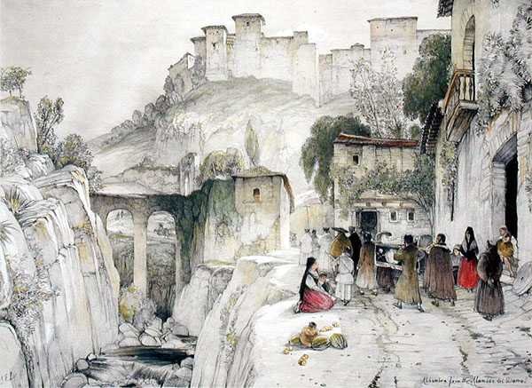 Parte da Alhambra da Alameda del Darro, de "Esboços e Desenhos da Alhambra". de John Frederick Lewis