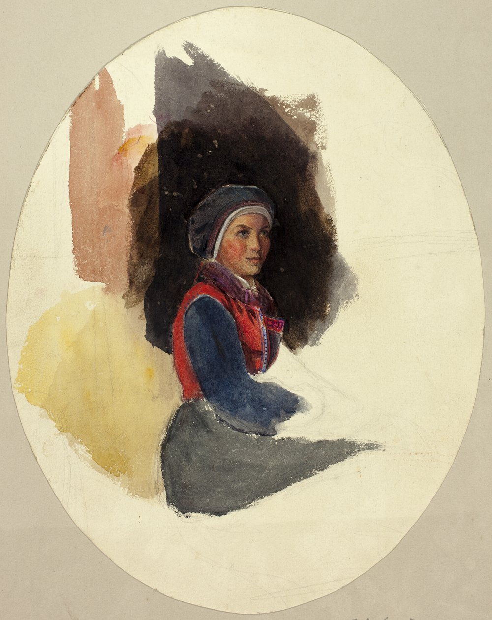 Esboço de uma mulher sentada em traje de camponesa de John Frederick Lewis
