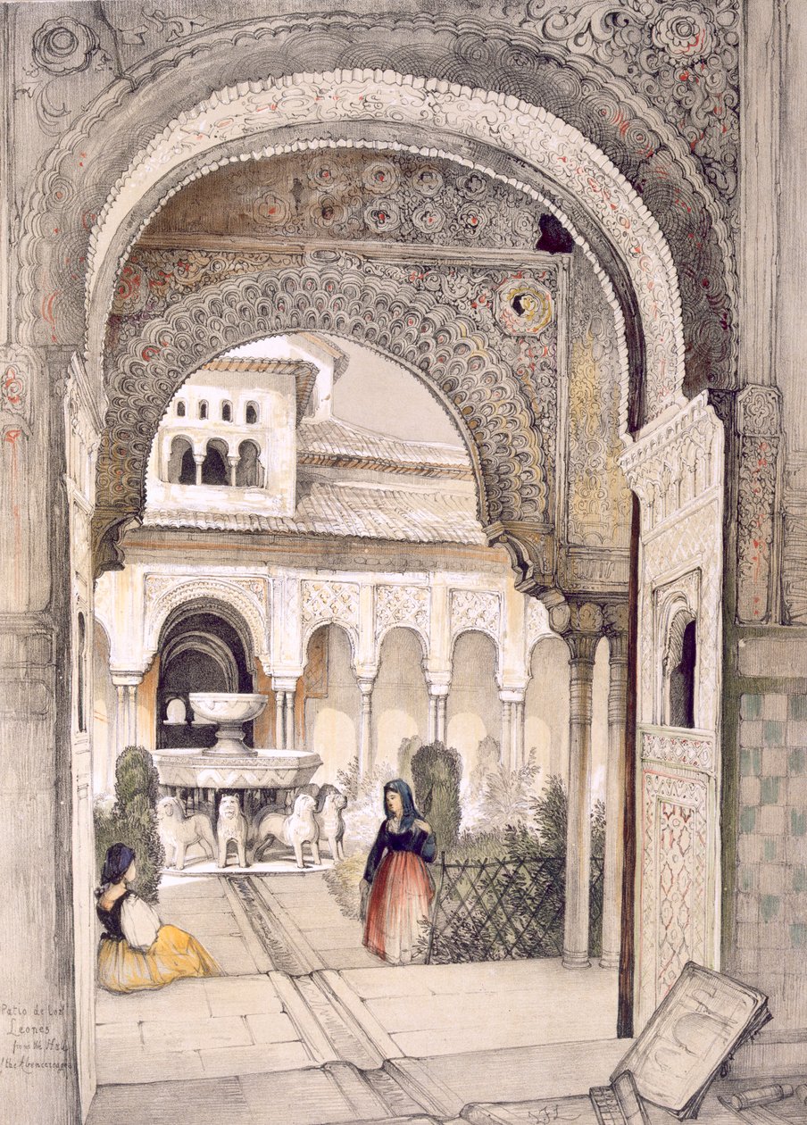 A Fonte dos Leões, do Salão das Abencerrajes, de &39;Esboços e Desenhos da Alhambra&39;, gravada por William Gauci (fl.1825-54) de John Frederick Lewis