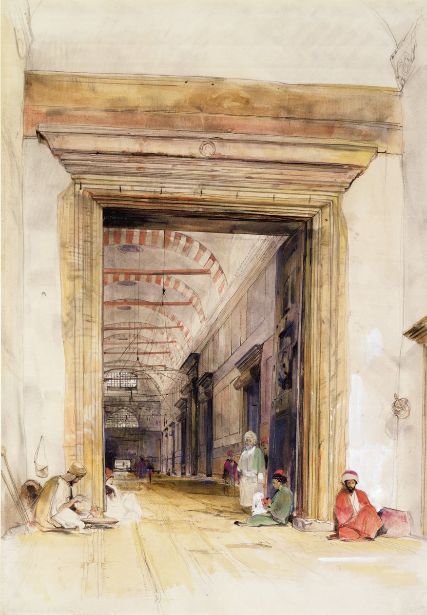 A Grande Porta De Entrada Da Mesquita De Santa Sofia, Constantinopla (wc sobre lápis realçado com bodycolour) de John Frederick Lewis