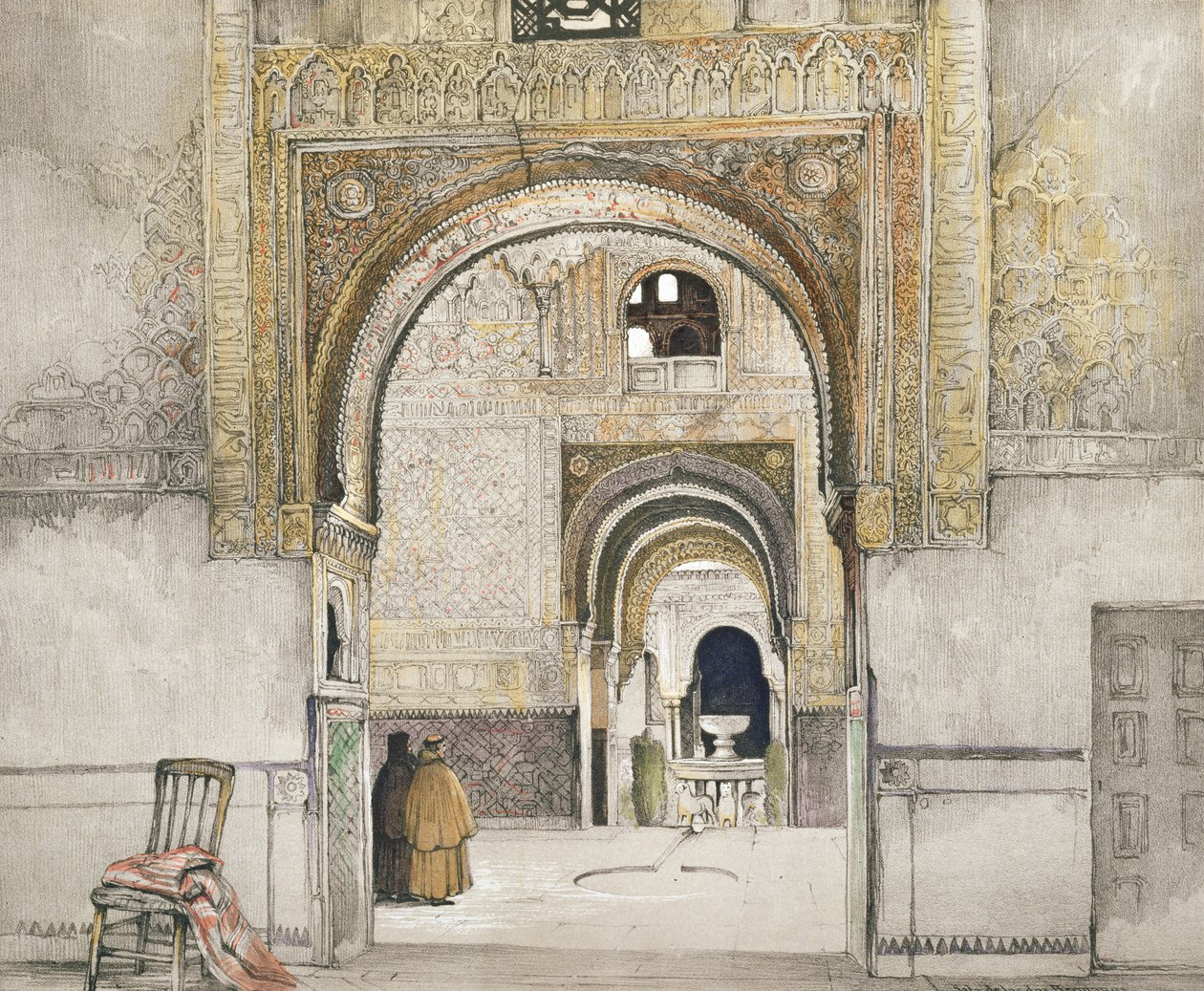 O Salão das Duas Irmãs (Sala de las Hermanas), de &39;Sketches and Drawings of the Alhambra&39;, gravada por Willam Gauci (fl.1825-54), 1835 de John Frederick Lewis