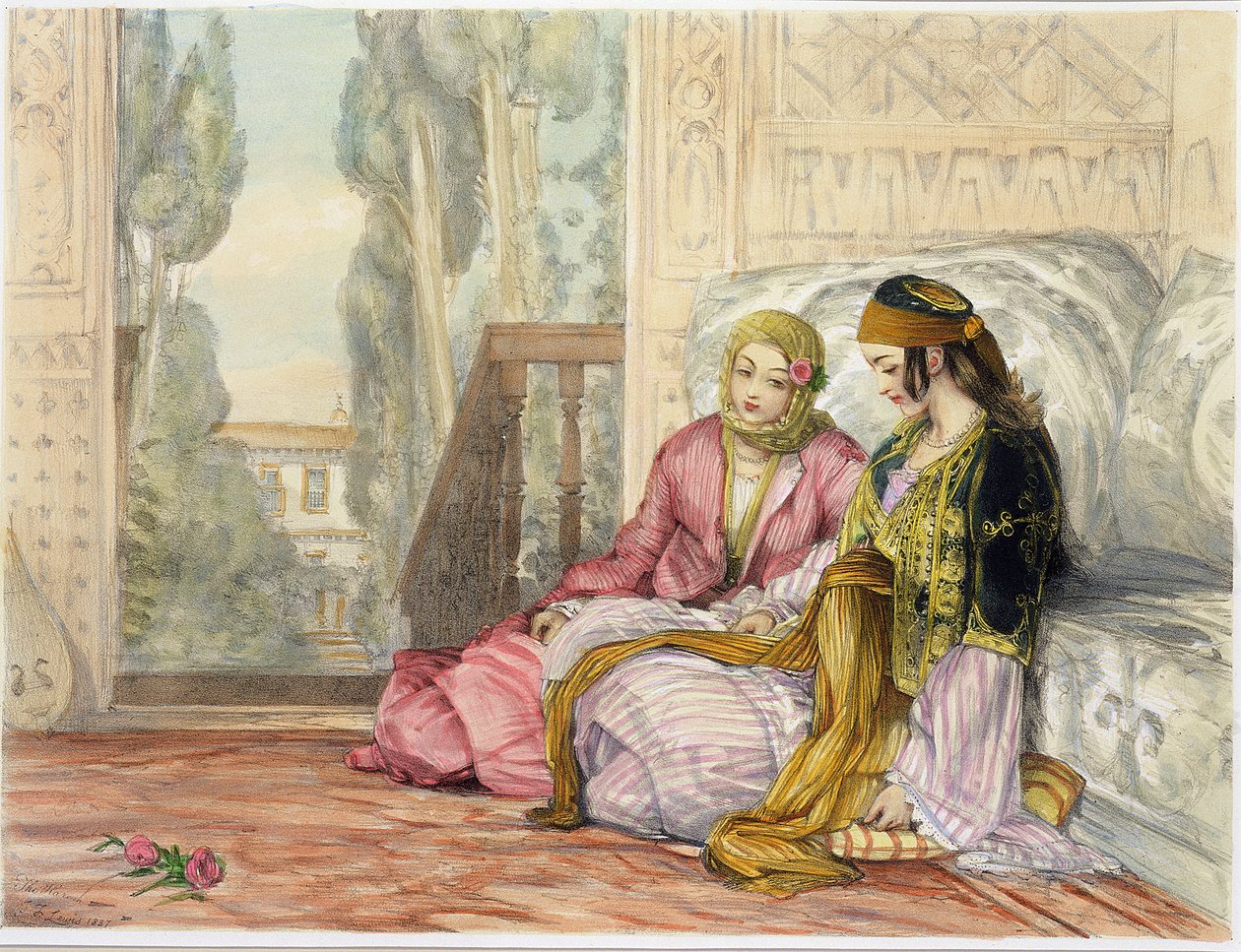 O Harém, prato 1 de "Ilustrações de Constantinopla", gravado pelo artista, 1837 de John Frederick Lewis