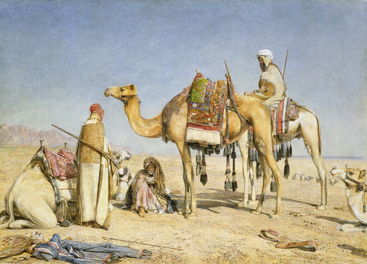 The Noonday Halt, 1853 (wc e guache sobre lápis no cartão) de John Frederick Lewis