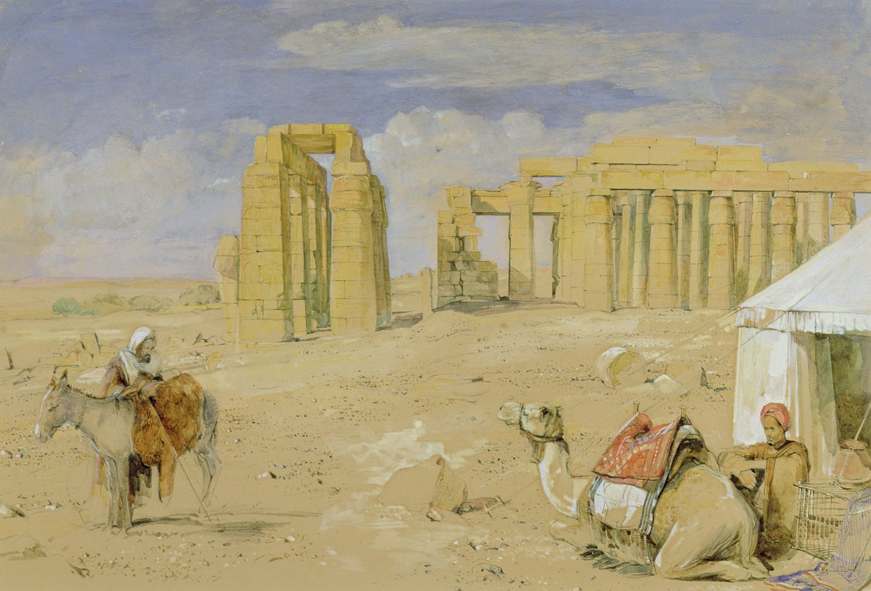 The Ramesseum at Thebes, c.1850 (aquarela, guache, carvão e giz no papel) de John Frederick Lewis
