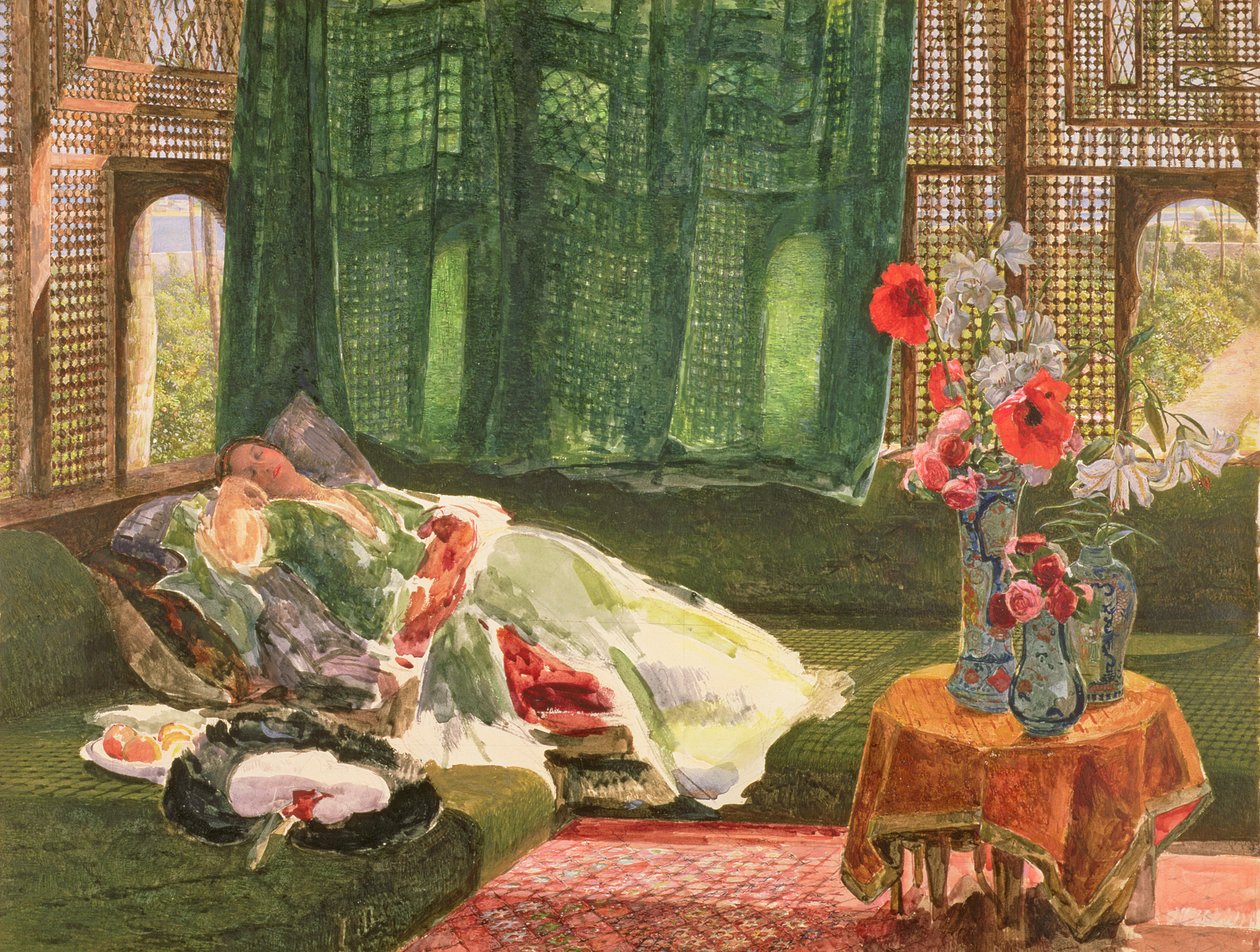 O Siesta, c.1876 (wc e guache sobre grafite) de John Frederick Lewis