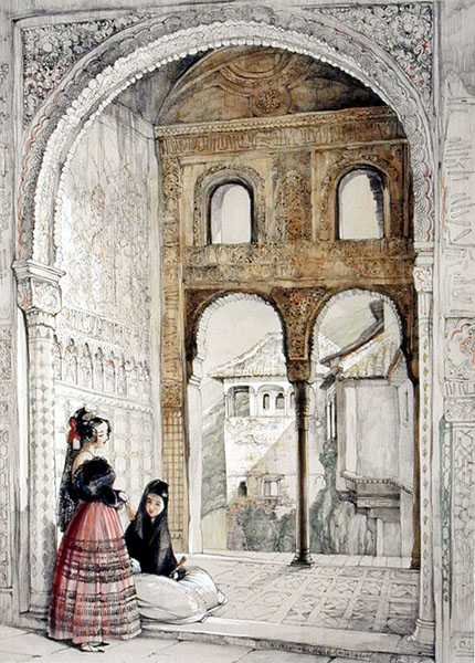 Janela no Salão dos Embaixadores, dos Esboços e Desenhos da Alhambra, 1835 de John Frederick Lewis