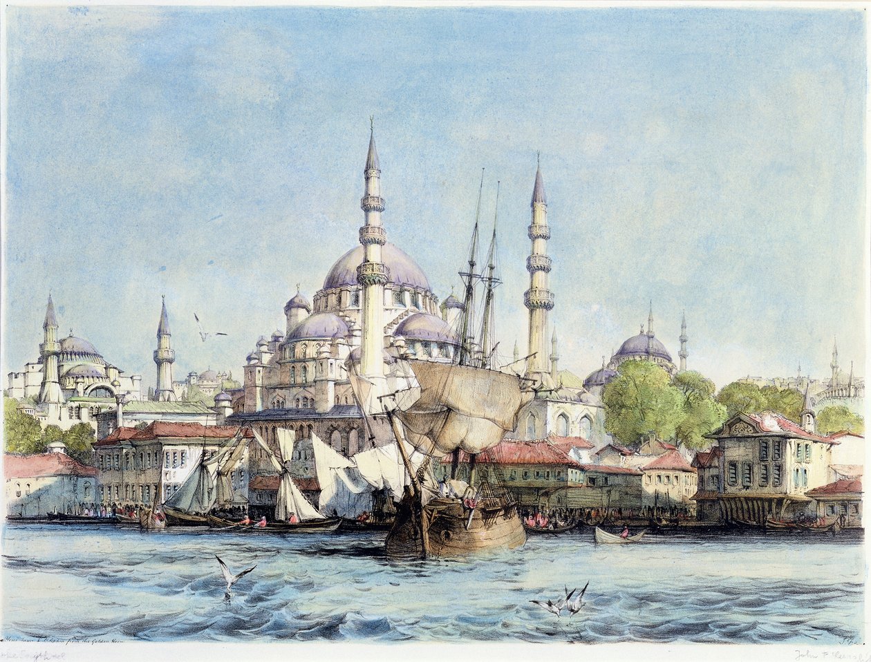 Yeni Jami e Santa Sofia do Corno de Ouro, placa 9 de &39;Ilustrações de Constantinopla&39;, gravada pelo artista, pub. 1838 de John Frederick Lewis