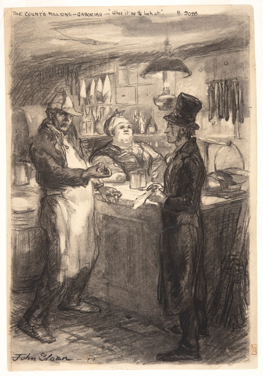 "O que é esta conta? Dê-me para olhar." de John French Sloan