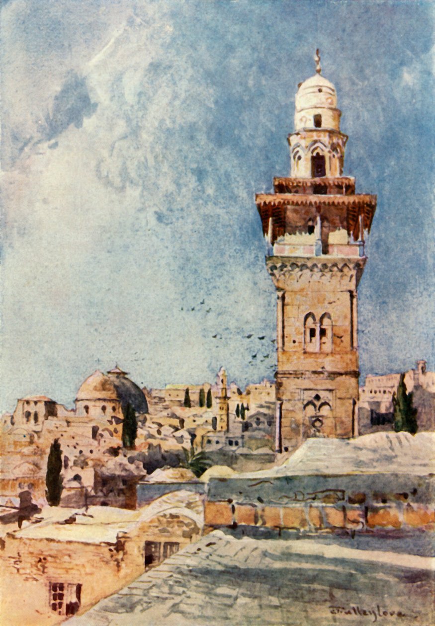 Um minarete no canto noroeste da área do templo, 1902. de John Fulleylove