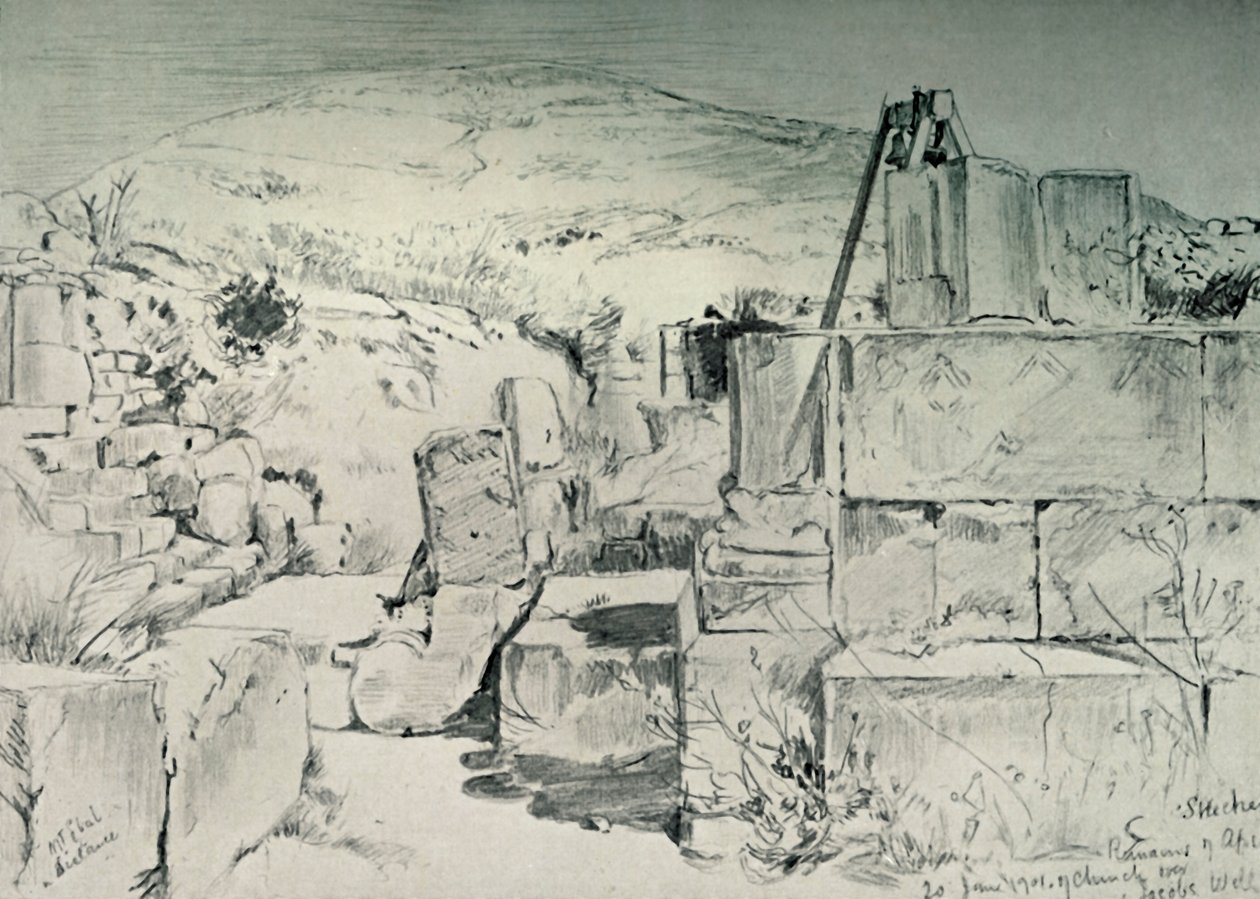 Abside da igreja do século IV sobre Jacobs Well em Shechum Nablus, 1902. de John Fulleylove