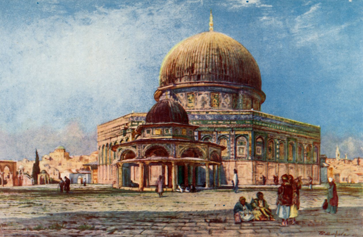Cúpula da rocha com cúpula da cadeia Kubbet Es Silseleh, 1902. de John Fulleylove