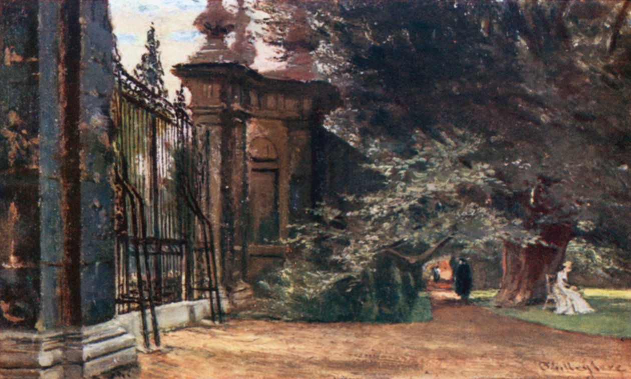 Nos jardins do Trinity College (litografia a cores) de John Fulleylove