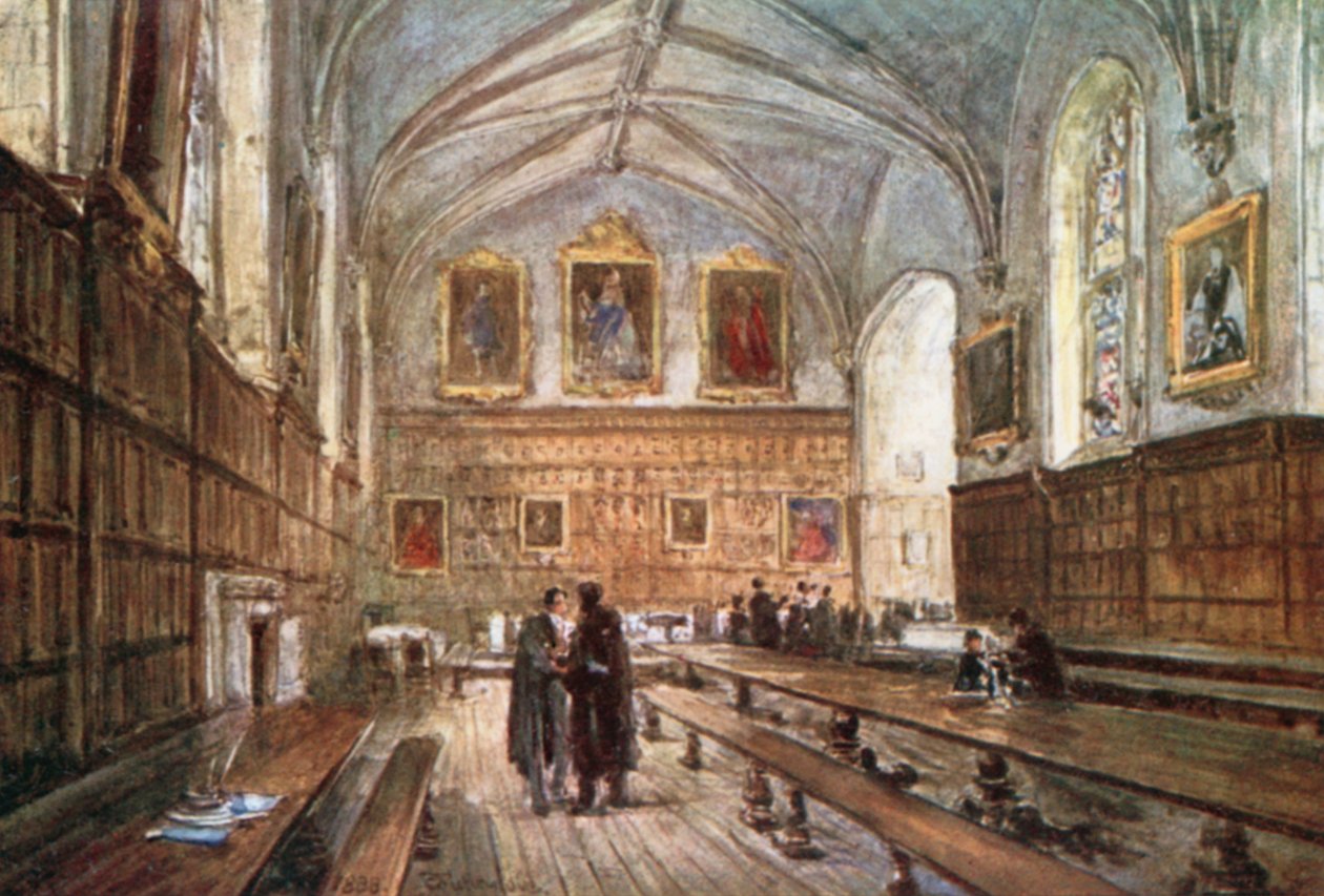 Interior do Hall, Magdalen College (litografia a cores) de John Fulleylove