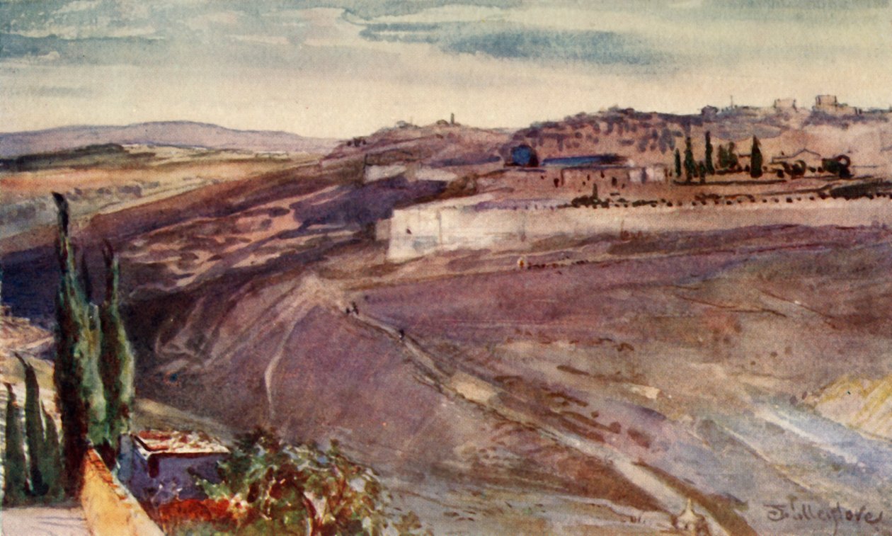 Jerusalém do ponto tradicional no Monte das Oliveiras, onde Cristo chorou sobre a cidade, 1902. de John Fulleylove