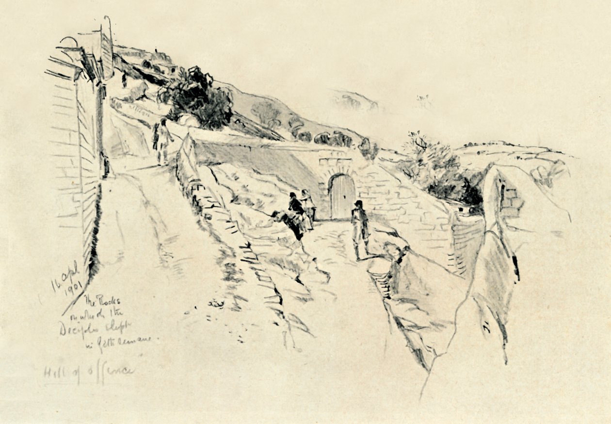 No Monte das Oliveiras, onde os discípulos dormiam durante a agonia no jardim, 1902. de John Fulleylove