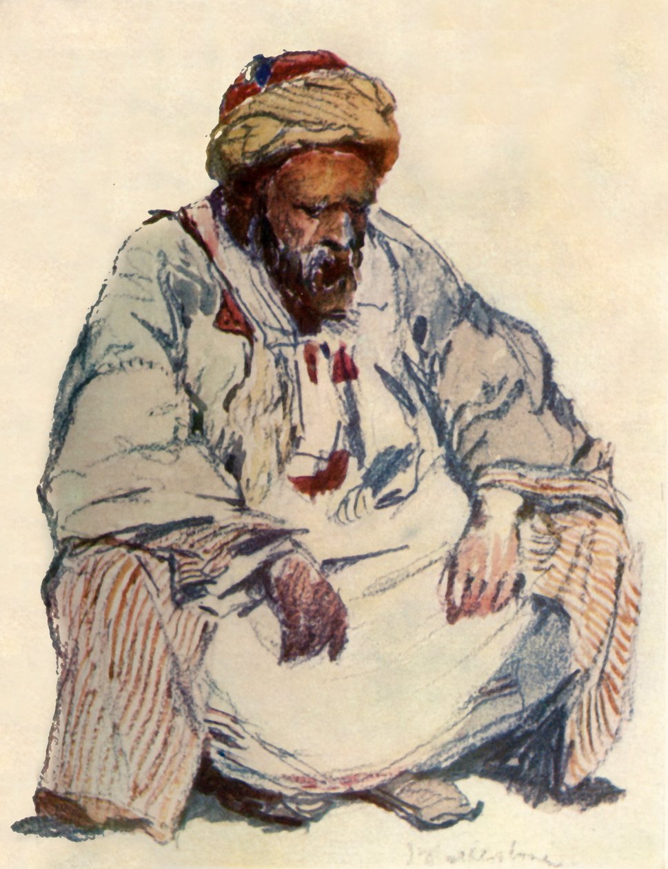 Figura sentada do pastor sírio no casaco de pele de carneiro, 1902. de John Fulleylove