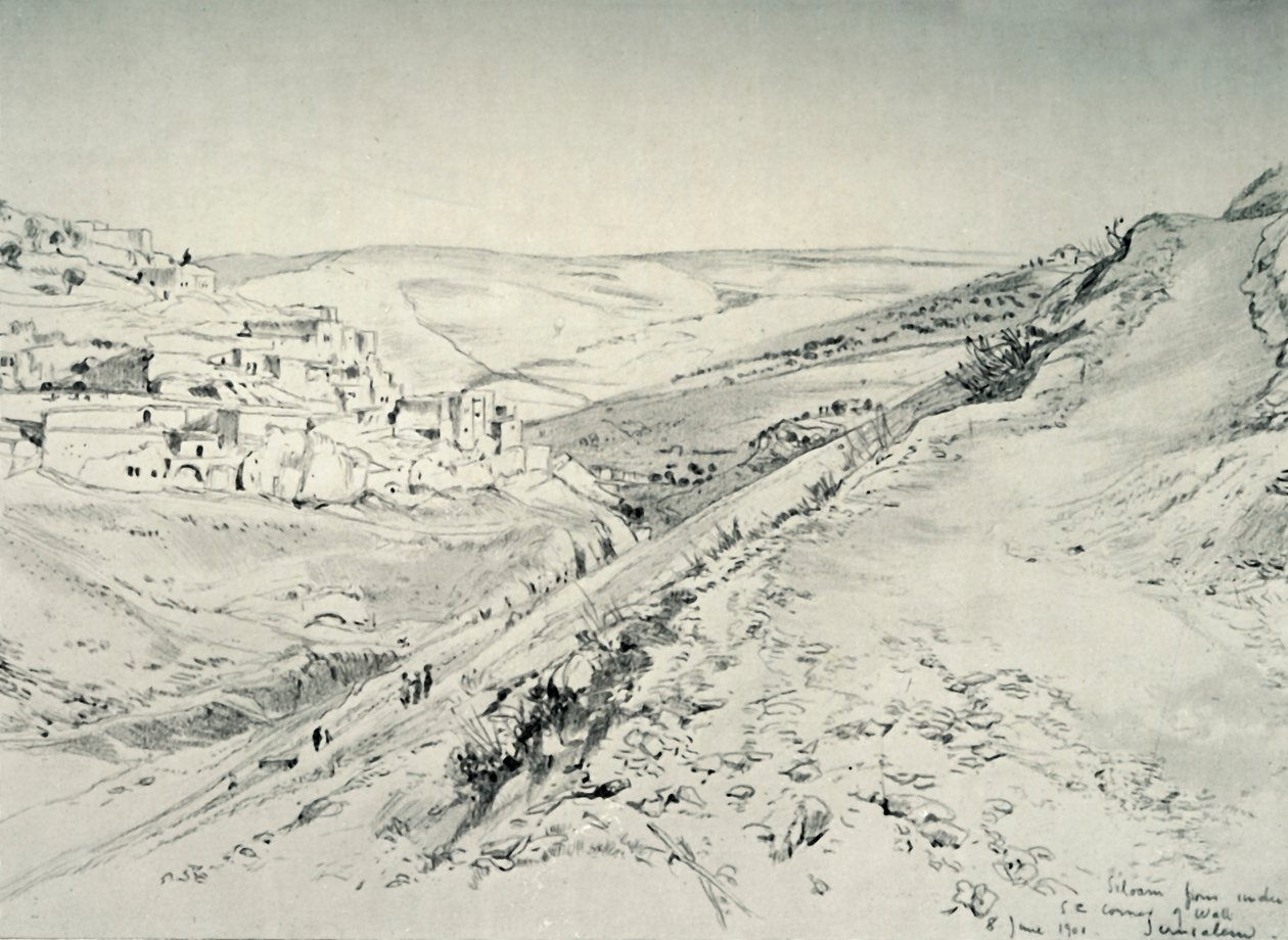 Siloão, sob o canto sudeste da muralha da área do templo, 1902. de John Fulleylove