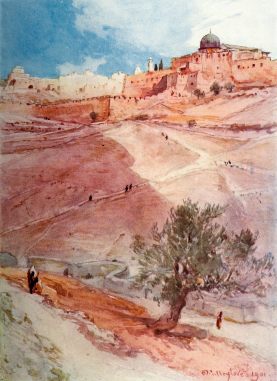 Muro sul de Jerusalém, no extremo norte da vila de Siloão, 1902. de John Fulleylove