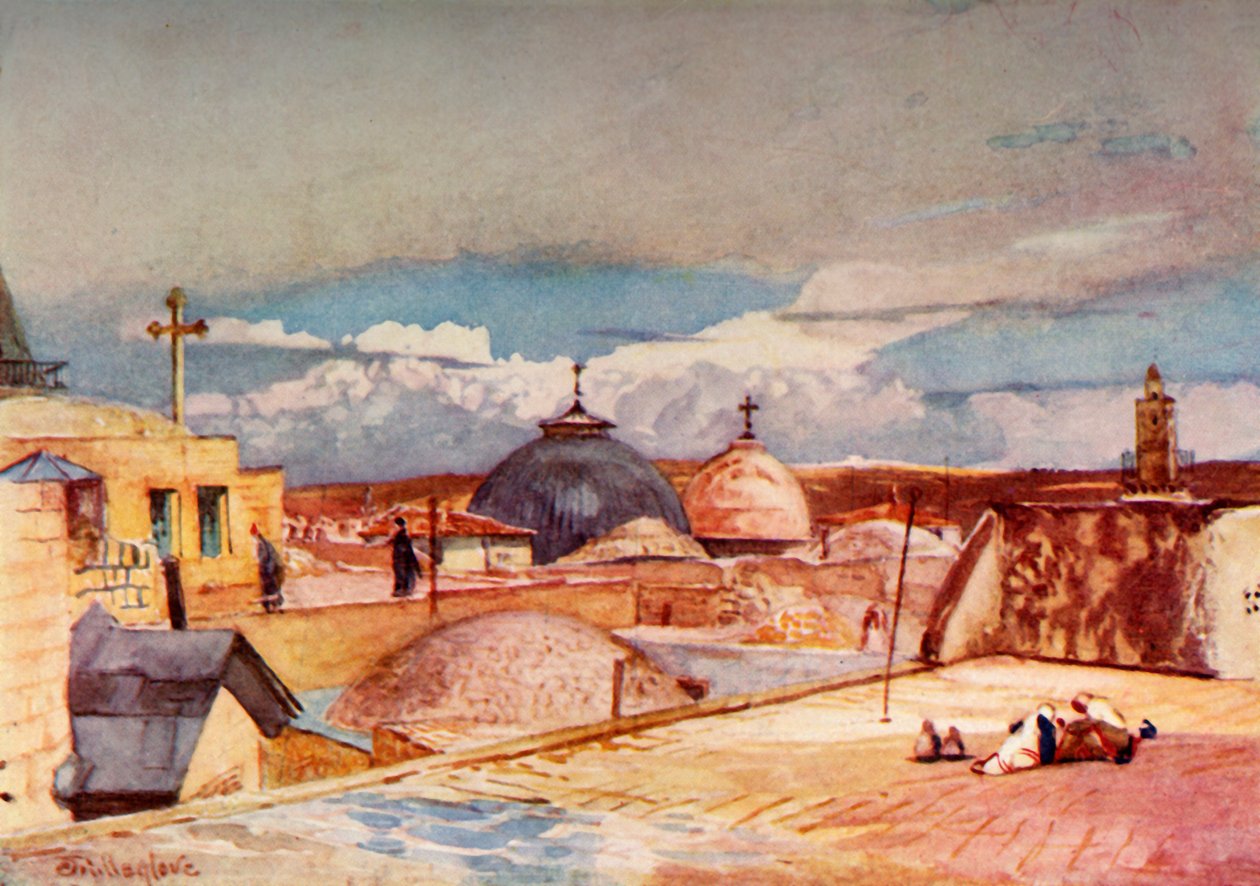 As cúpulas do Santo Sepulcro de uma casa no topo do Monte Sião, 1902. de John Fulleylove