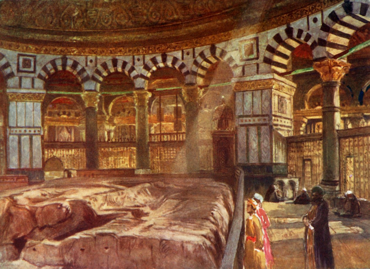 A rocha sagrada sob a cúpula da rocha, 1902. de John Fulleylove
