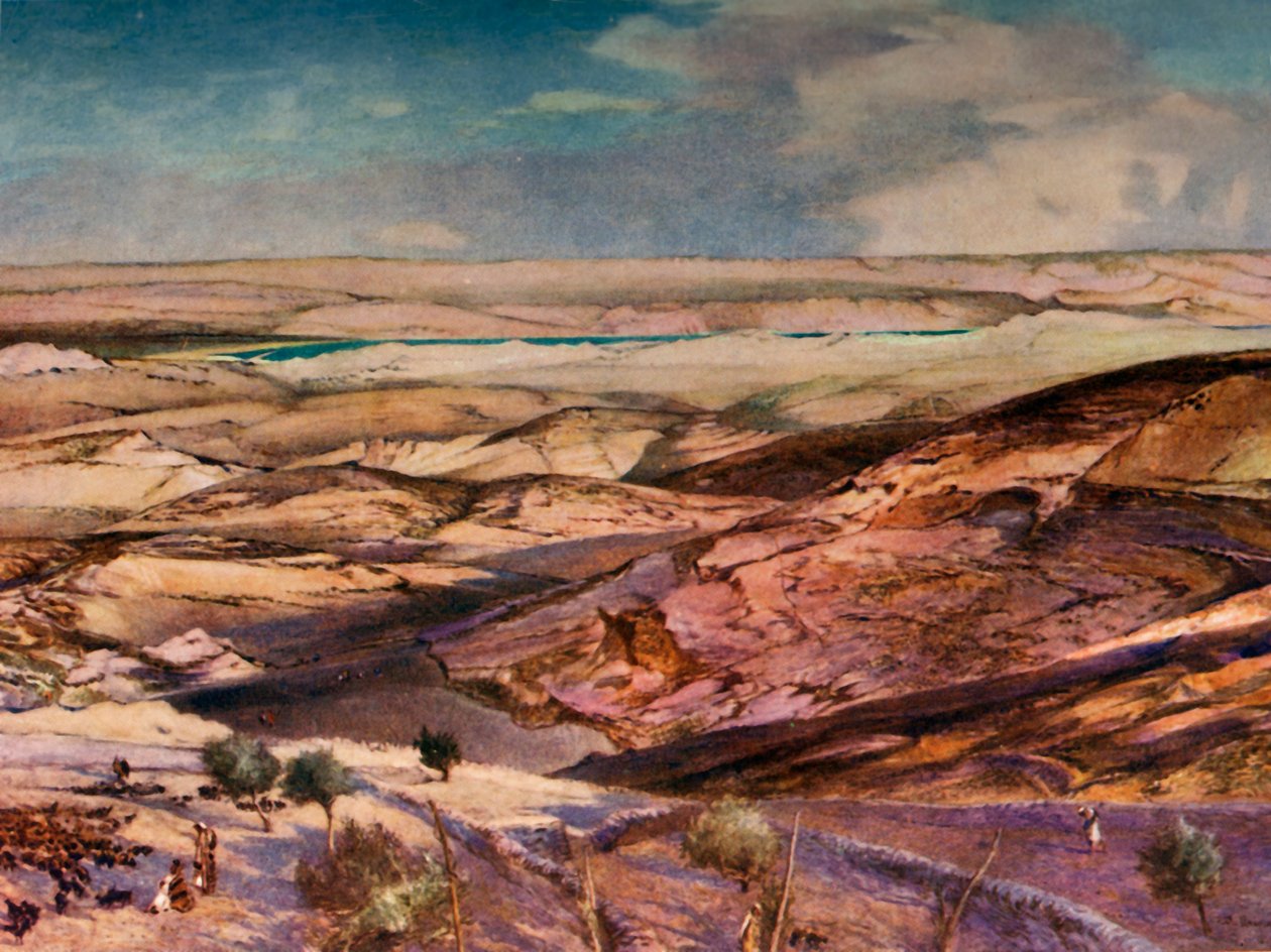 O deserto da Judéia e o mar morto do ponto mais alto do Monte das Oliveiras, 1902. de John Fulleylove