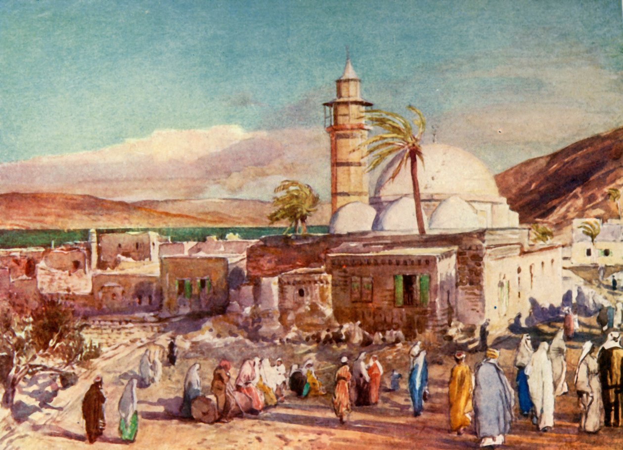 A mesquita de Tiberíades e o lago da Galiléia, 1902. de John Fulleylove