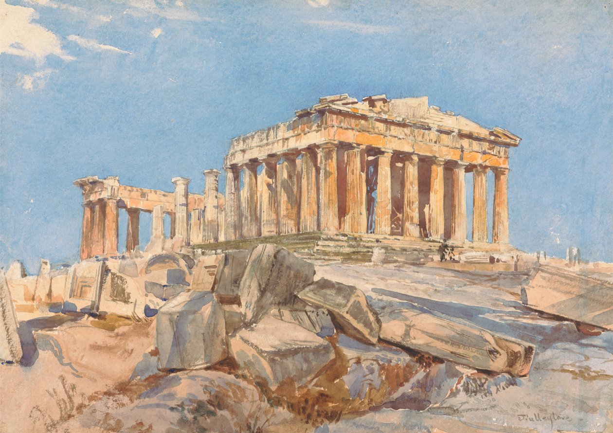 O Partenon do extremo Norte do Pórtico Oriental das Propylae, Luz da Noite de John Fulleylove