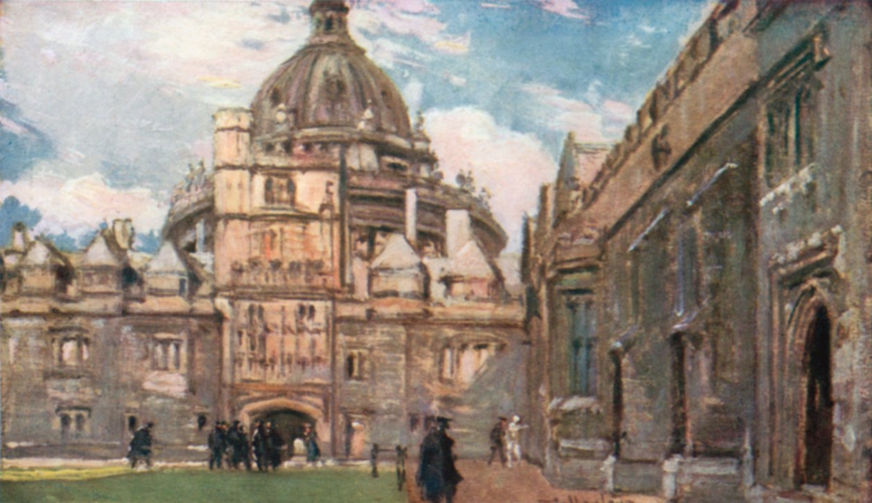 A Biblioteca Radcliffe, ou Camera Bodleiana, a partir do quadrilátero do Brasenose College (litografia a cores) de John Fulleylove