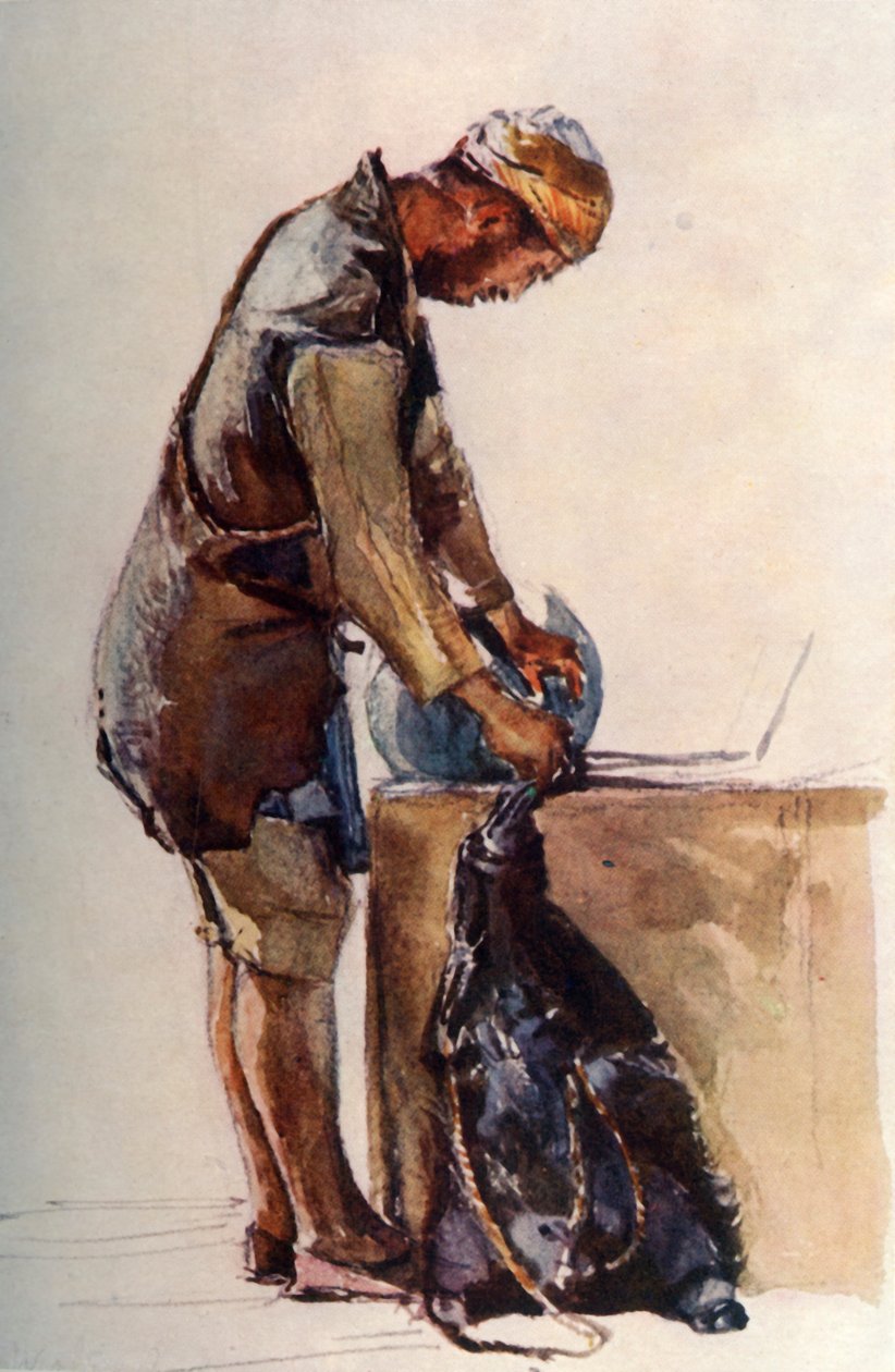 Skin-Carrier Filling Skin, Jerusalém, 1902. de John Fulleylove