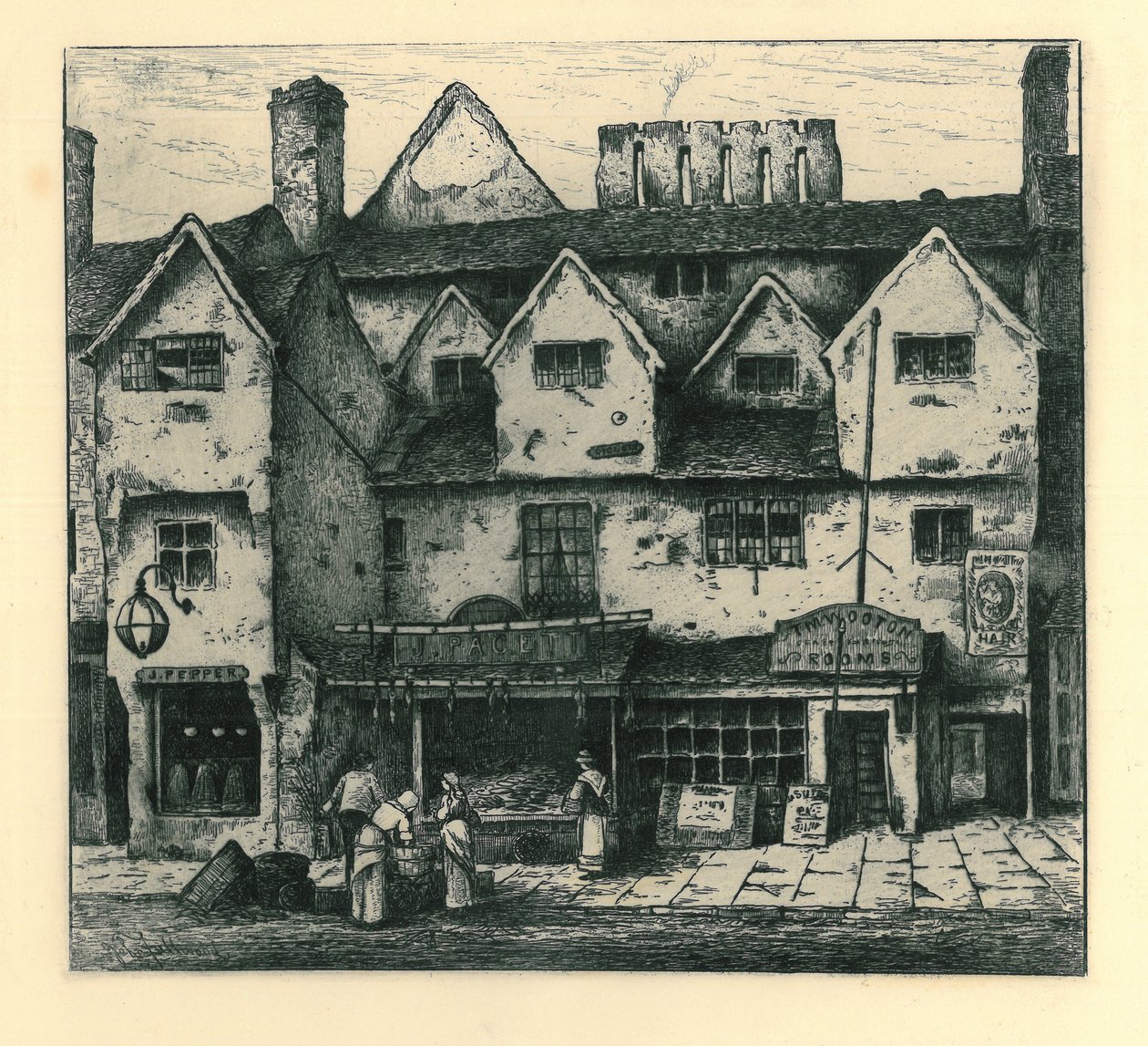 Casas Antigas, Digbeth, Walsall, de &39;Remnants Of Old Wolverhampton&39; Vol.I. N ° s 1-37, publicado em 1880 de John Fullwood