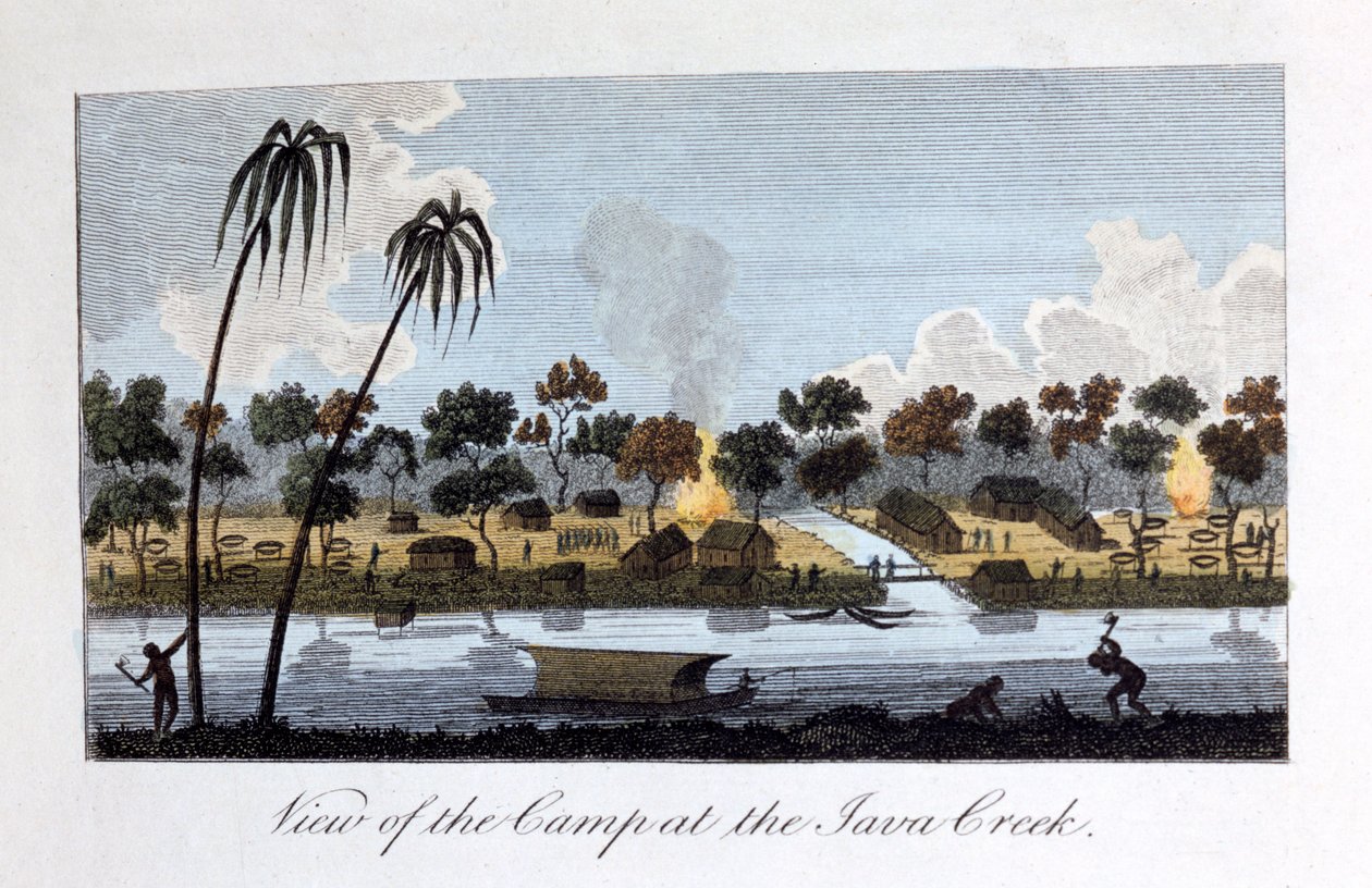Vista do acampamento no Creek de Java, 1813 de John Gabriel Stedman