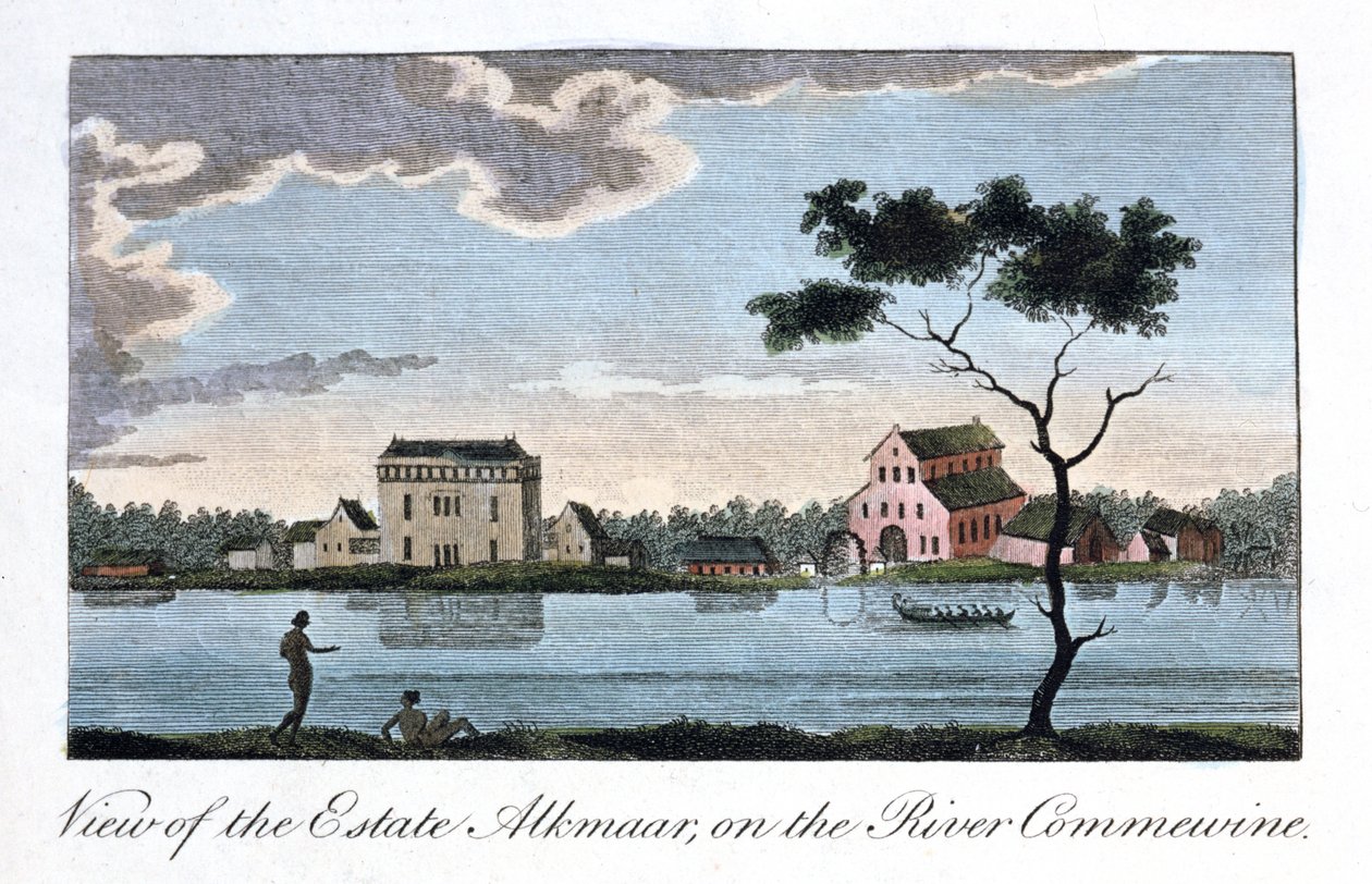 Vista da propriedade Alkmaar, no rio Commewine, 1813 de John Gabriel Stedman