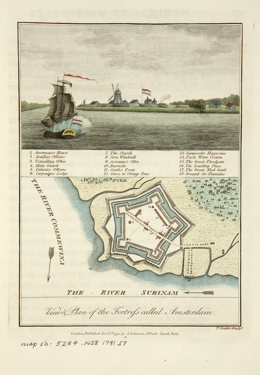 Vistas e planta da fortaleza chamada Amesterdão de John Gabriel Stedman