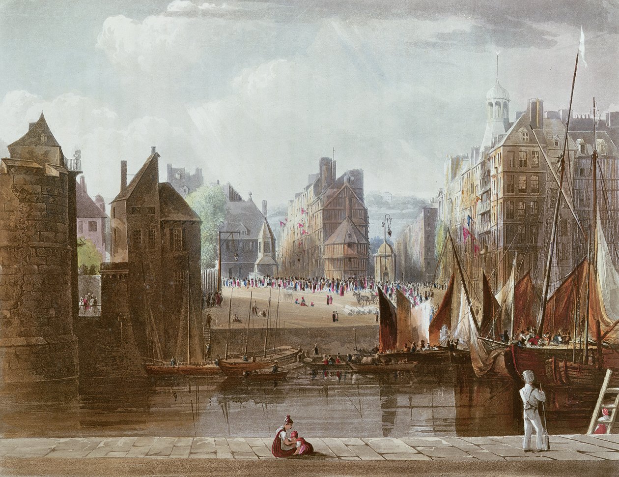 Le Havre, de "Vistas sobre o Sena", gravado por Thomas Sutherland (n.1855), publicado por R. Ackermann (1764-1834) 1821 de John Gendall