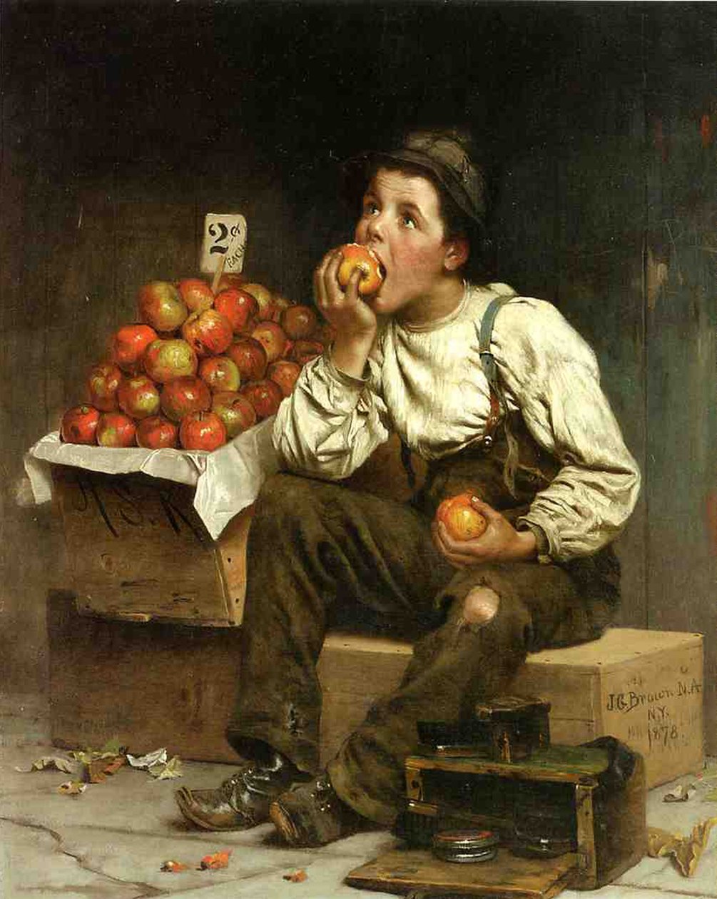 Um menino comendo maçãs, 1878 de John George Brown