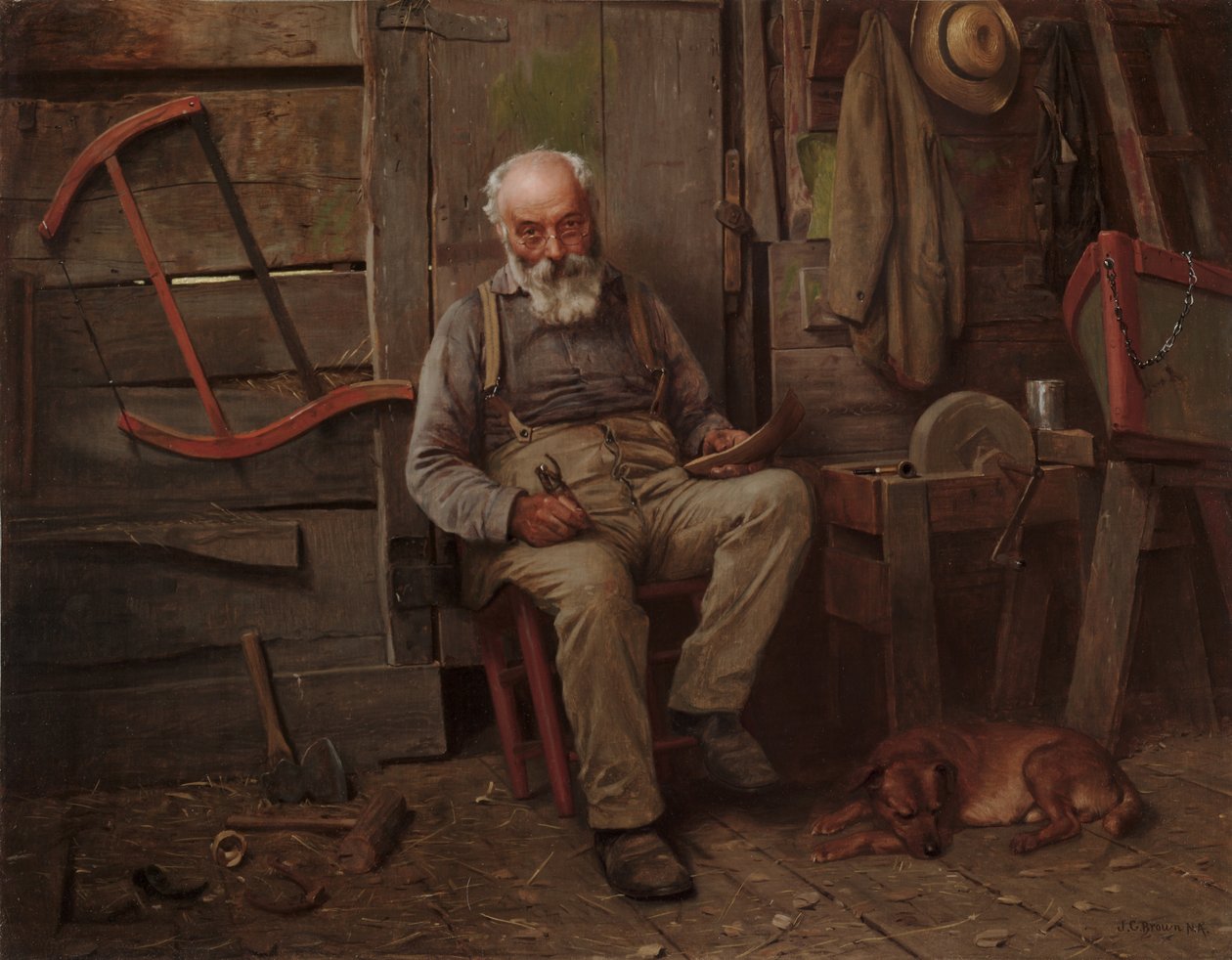 Construtor de barcos, c.1904 (óleo sobre tela) de John George Brown