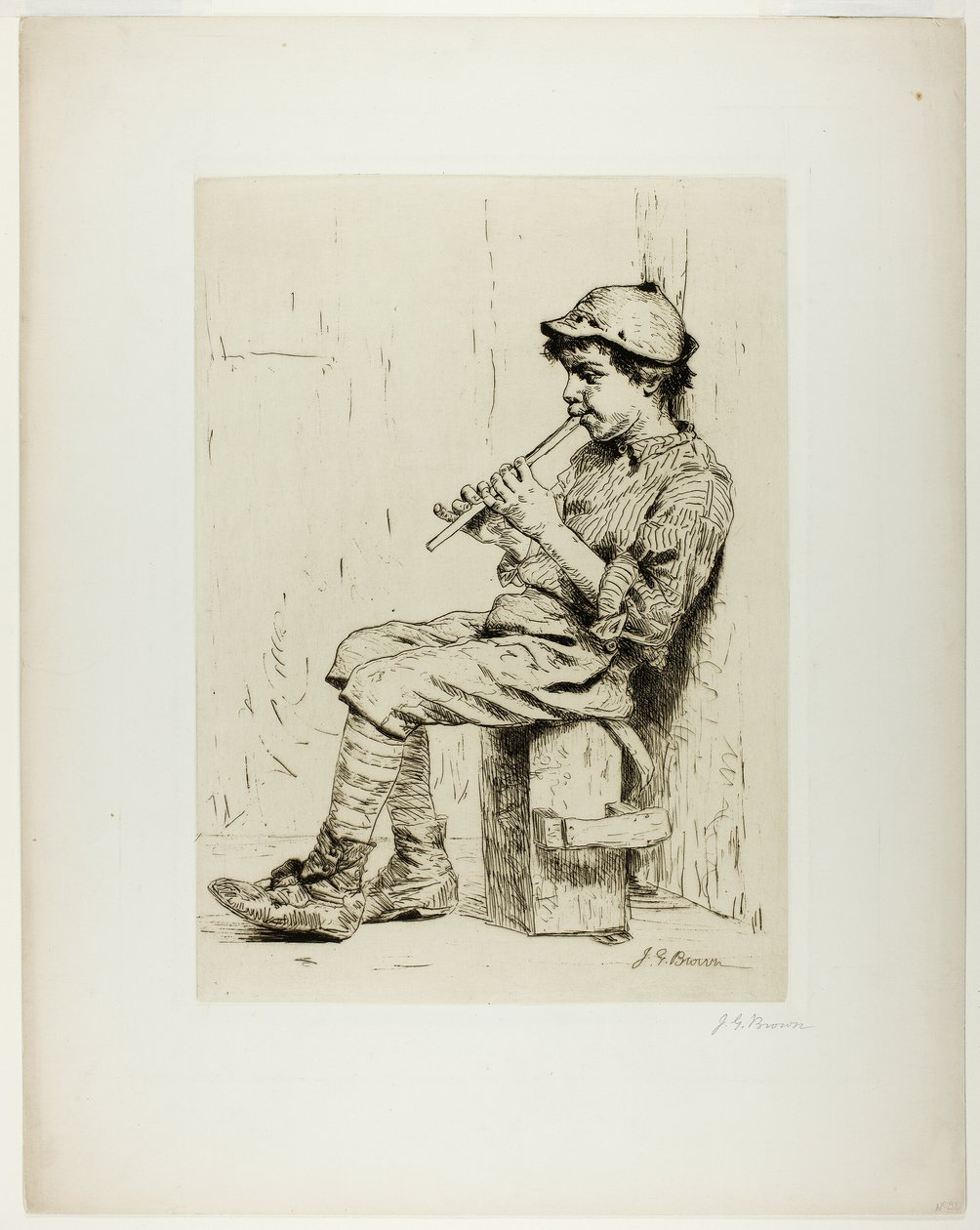 menino tocando flauta de John George Brown