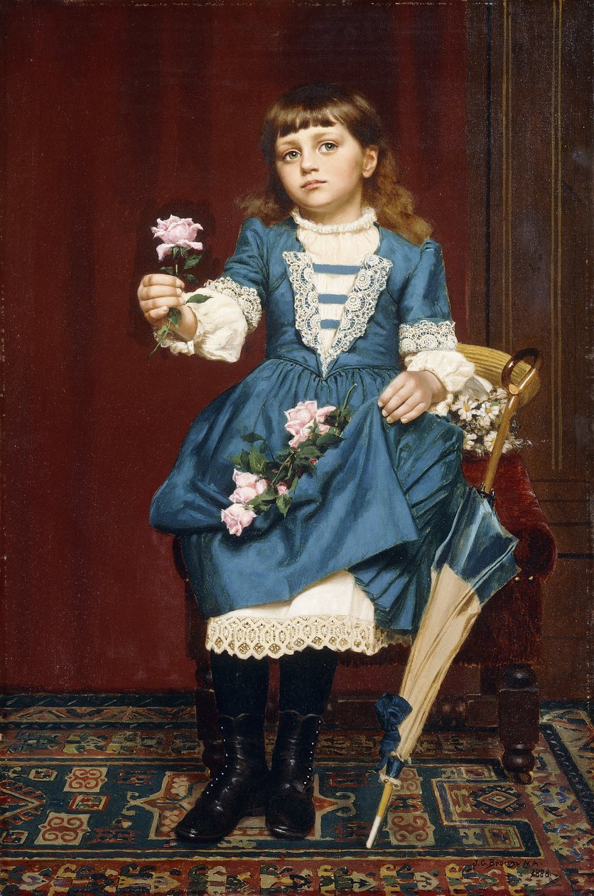 Daisy McComb segurando uma rosa rosa, 1888 de John George Brown