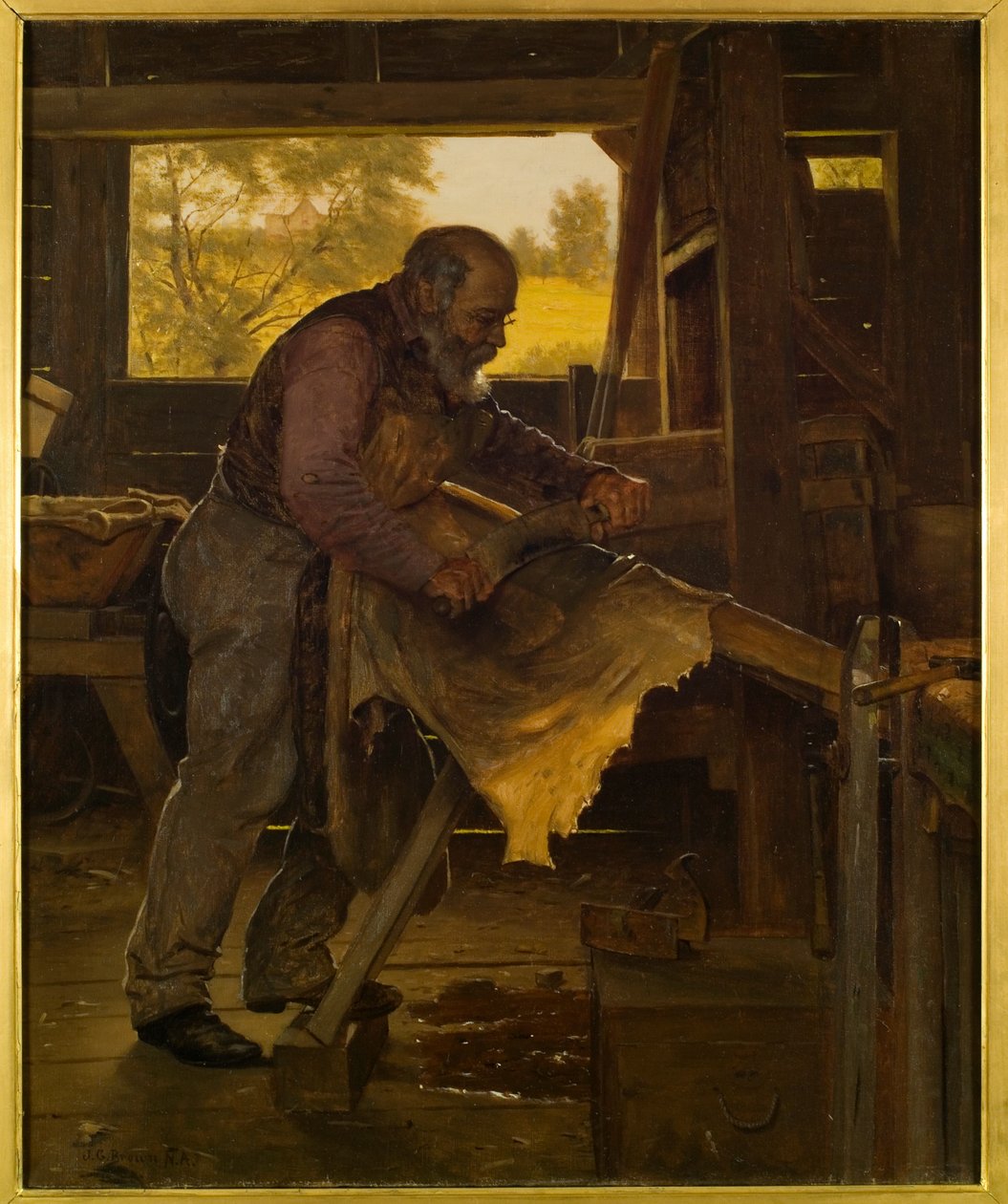 Preparando um couro de veado, 1904 de John George Brown