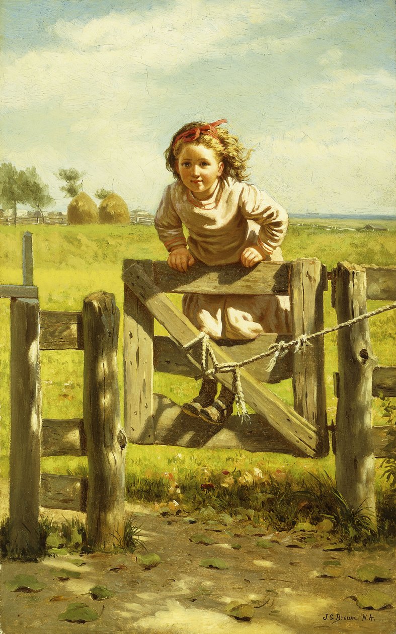 Jovem balançando em um portão, de John George Brown