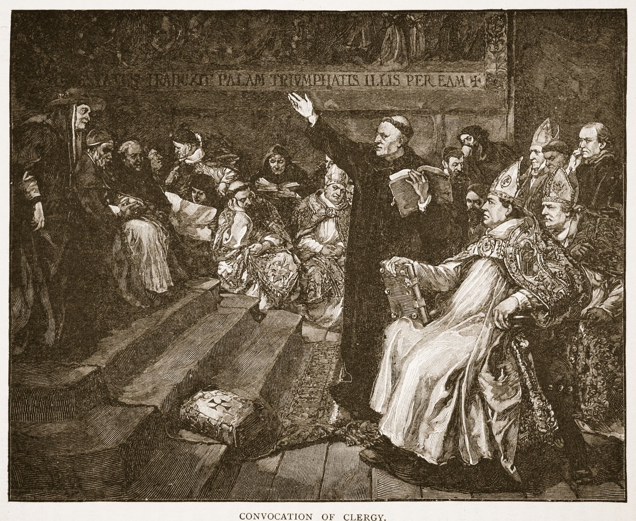 Convocação do Clero, ilustração de "A Igreja da Inglaterra: Uma História para o Povo" por HDM Spence-Jones, pub. c.1910 (foto sépia) de John Gilbert