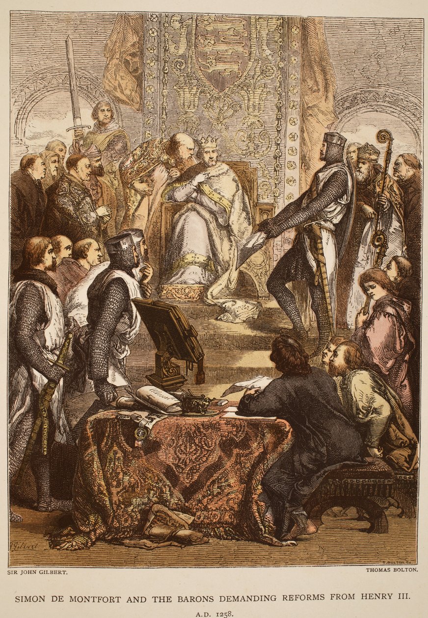 Simon de Montfort e os Barões exigindo reformas de Henrique III, 1258, gravadas por Thomas Bolton de John Gilbert