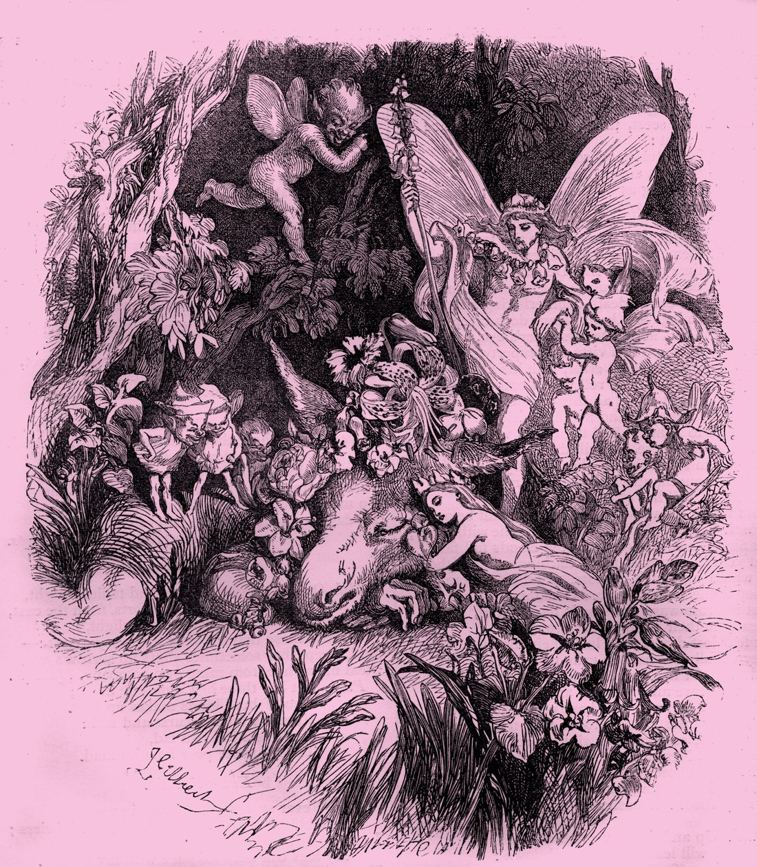 Titania e o fundo no sonho de uma noite de verão de John Gilbert