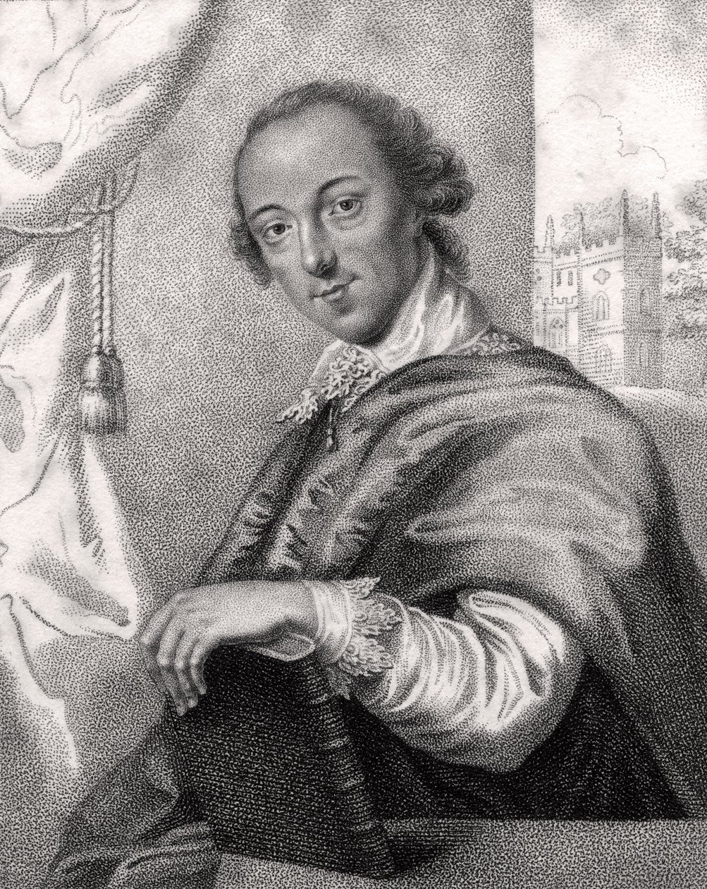 Horace Walpole, gravado por Bocquet, de "Um Catálogo dos Autores Reais e Nobres", publicado em 1806 de John Giles Eckhardt